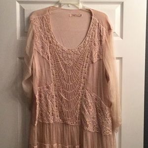 Baby Pink Dress or long Top...with beaded front and roll up sleeves!🤩🤩